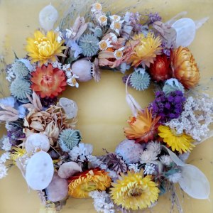 Dried flower wreath with yellow flowers